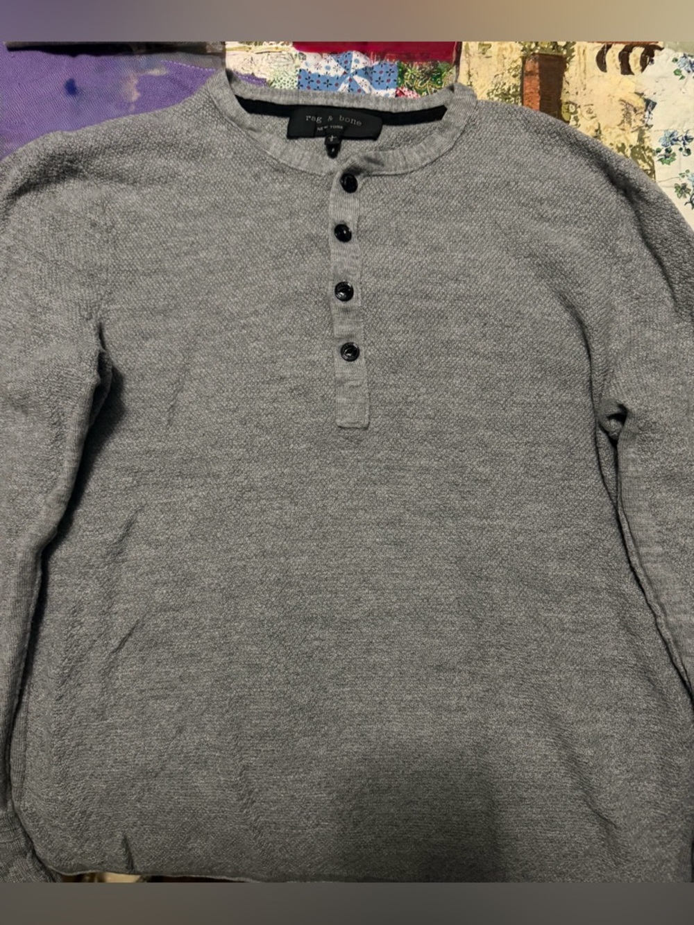 rag & bone Men's Gray Long-Sleeve Fine Merino Wool Henley Sweater